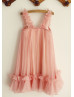 Petals Straps Blush Pink Chiffon Beach Wedding Flower Girl Dress